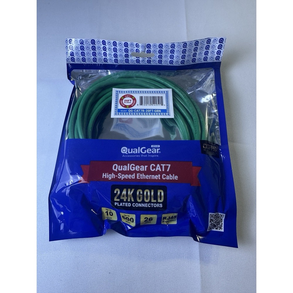 CAT 7 High-Speed 20 FT Ethernet Cable 24k Gold Played Connectors Green Roundโ